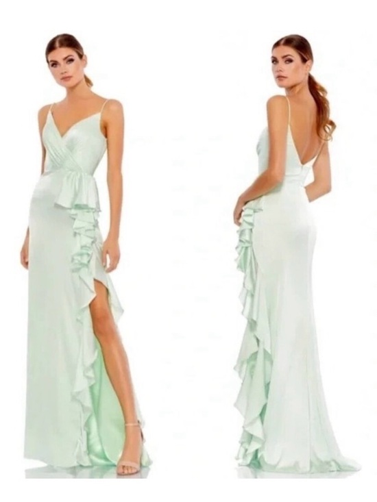 Mac Duggal Mint Green Low Back Ruffle Asymmetric Hem Evening Gown - NWT - Size 4